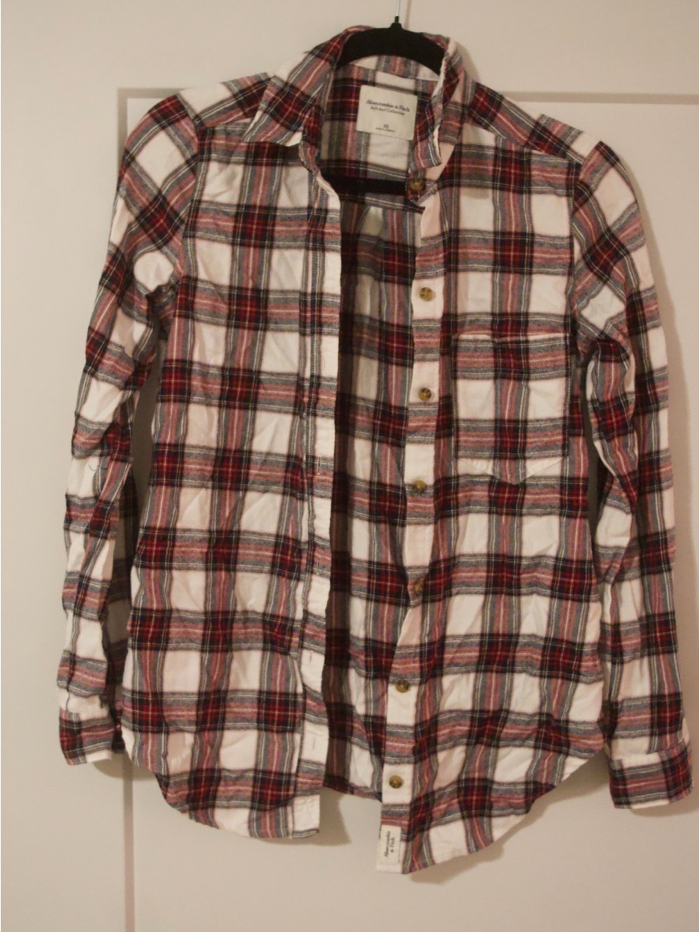Abercrombie & Fitch Men’s White, Red and Black Plaid Button-Down Shirt